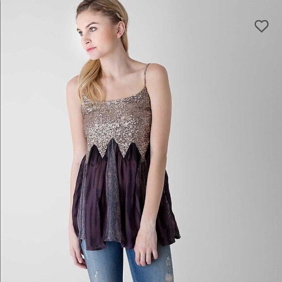 BKE Gold Sequin Chiffon Sleeveless Blouse Size Small - Picture 1 of 8